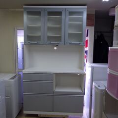 大型食器棚　キッチンボード　3口コンセント　レンジボード　白/ホ...