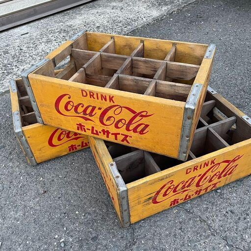 時代物 ビンテージ コカ・コーラ 木製ボトルケース 3箱 セット 木箱 Coca-Cola ホームサイズ 昭和レトロ アンティーク ヴィンテージ