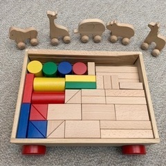 積み木と動物車セット　知育玩具　ニチガン（日本製）