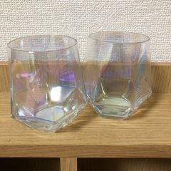 オーロラ六角ガラスコップ 2個