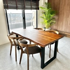 天然木 ダイニングテーブル 一枚板風 椅子4脚セット