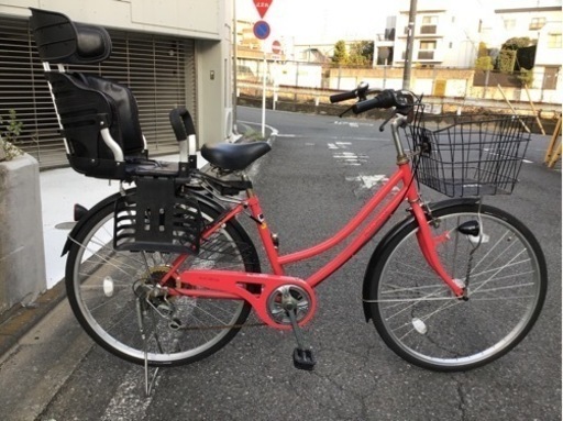 引渡済　中古　変速4段階　26インチ自転車　ピンク　ジュニアシート付き