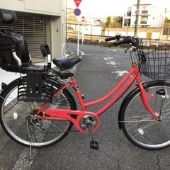 引渡済　中古　変速4段階　26インチ自転車　ピンク　ジュニアシート付き