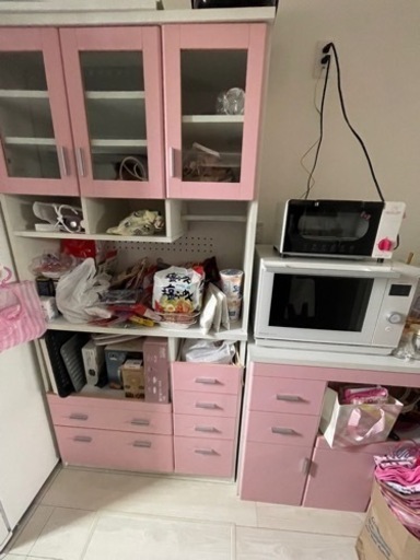 キッチンボード　ピンク　２点　激安　食器棚　レンジ台