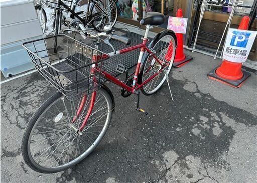 27インチ 自転車 6段切り替え ボランチ ワインレッド カゴ付き ライト