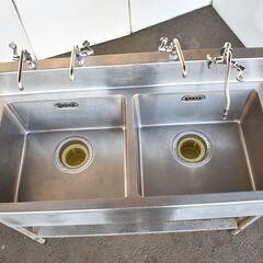 八直】≪y578≫マルゼン ステンレス 2槽シンク 単水栓 4口蛇口