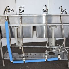 八直】≪y578≫マルゼン ステンレス 2槽シンク 単水栓 4口蛇口