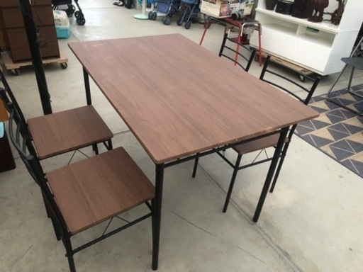 ウッドとアイアンのダイニングセット 椅子4脚 テーブルサイズ120cm×75cm×74cm