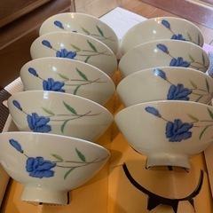 茶碗9枚セット　ブルーの花柄