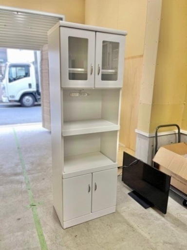 激安‼️ キッチン レンジボード ツヤあり塗装　ホワイト食器棚キッチン収納コンセント付き