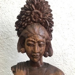 アジアン　木製　女性像　木彫　置物