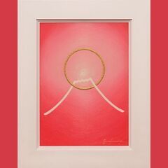 優しいピンクの◎『桜色に染まる金の太陽と富士山』がんどうあつし油絵ホワイト額付紅 優しいピンクの◎『桜色に染まる金の太陽と富士山』がんどうあつし