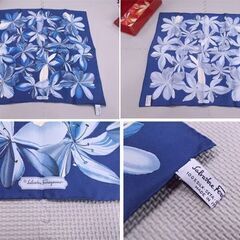 フェラガモ スカーフ 47cm 赤/青 2枚セット ミニスカーフ ハンカチ