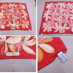 フェラガモ スカーフ 47cm 赤/青 2枚セット ミニスカーフ ハンカチ