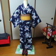 姫君のお着物　浴衣　綿80％麻20％　尻当て付き　日本の夏　ほぼ未使用