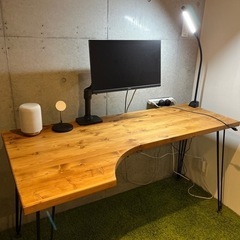 LOWYA】[幅140] L字デスク 天然木 無垢材使用 スチール脚  