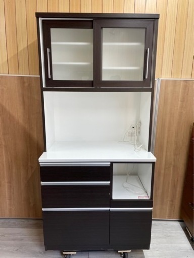 ✨食器棚 キッチンボード (レジューム 90TG-S DBR) ニトリ 幅90