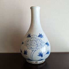 青絵 染付 花柄 鶴首 徳利 花器 花瓶 酒器 一輪挿し 骨董 ...