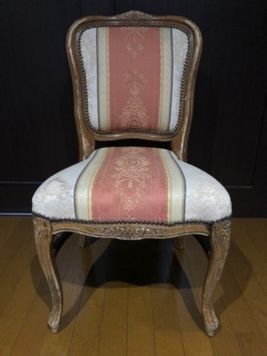 詳細不明　ロココ調 アンティーク ダイニングチェア 椅子 クラシカルチェア 猫足 木製 ヴィンテージ 布張り　彫刻　洋風　食卓用　椅子