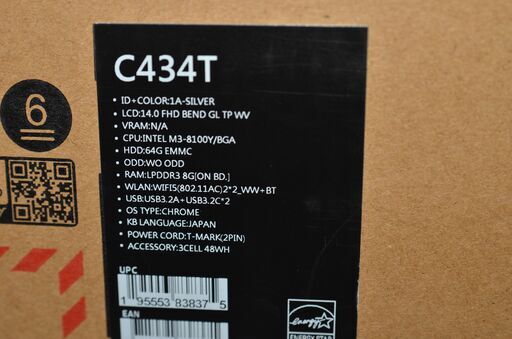 ノートパソコン ASUS Chromebook C434T eMMC64GB メモリー8GB
