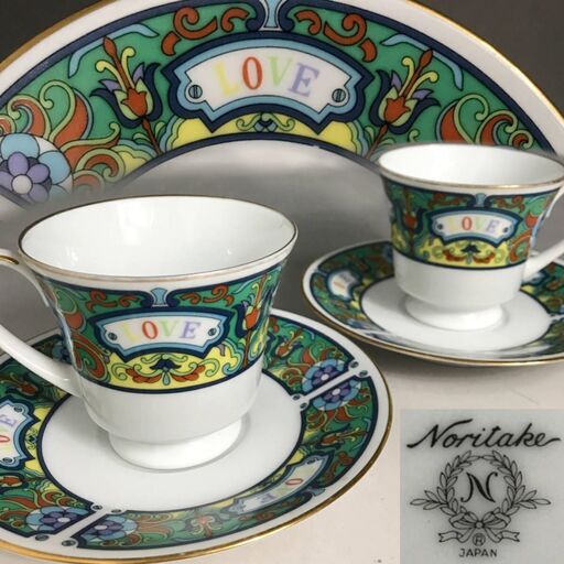 ut8/4　希少　ノリタケ/NORITAKE LOVE ロゴ　ティーカップ　2客セット　コーヒーカップ　C\u0026S 洋食器　カップソーサー　のりたけ