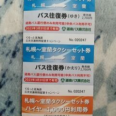 【室蘭⇔札幌】往復バスチケット券(タクシー券1000円分付 )