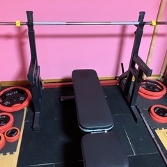 筋トレ、トレーニング用　ラバー付バーベルプレート　バーベルスタンドSet