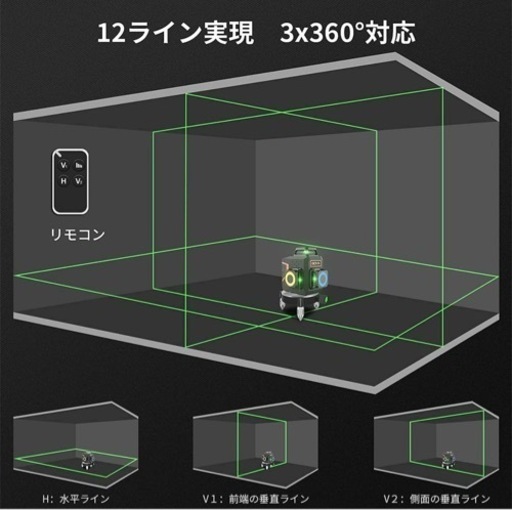 BOYA T92 レーザー墨出し器 グリーンレーザー 12ライン 3x360°