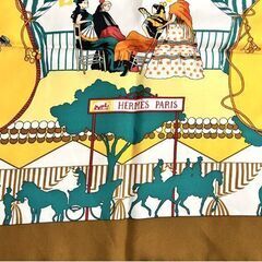 本物 HERMES エルメス カレ90 セビリアの休日 feria de sevilla シルク100％ スカーフ ブラウン×イエロー 乗馬 ☆ 札幌市白石区 白石店 
