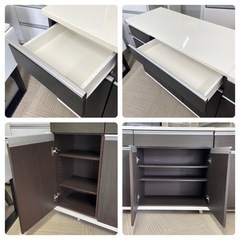 【美品‼️】定価94,800円♪ 現行モデル ニトリ 200cm幅キッチンカウンター(マルチ2) 食器棚 収納家具 木目調ダークブラウン♪