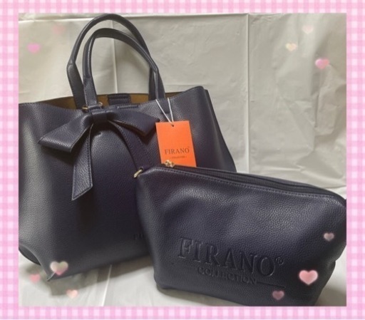 リボン付ハンドバッグとショルダーバッグ２点セット　上品なネイビー　新品未使用　 2wayバッグ