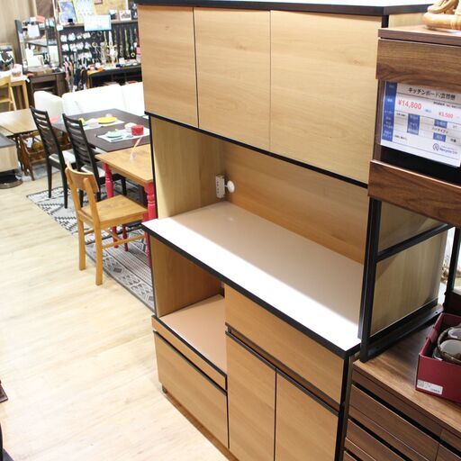 店S402)キッチンボード 食器棚 土井インテリヤ工業 大川家具 ナポリ 幅120cm ナチュラル