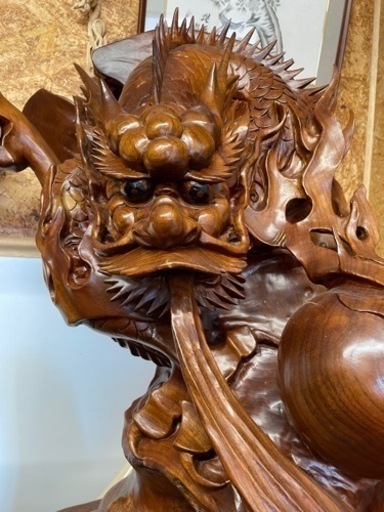 龍 鯉 滝登り？ 彫刻 木製 飾り