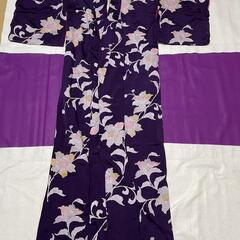 着物　花紫柄　アンティーク着物　美品　夏の着物　古着　浴衣
