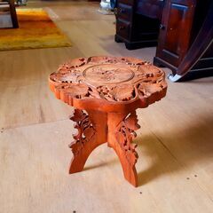 木彫り ミニスツール ミニテーブル 飾り台　/TJ-0978 2F