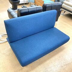 4/9メーカー不明 ソファ 2人掛け ブルー オットマン付き 家具