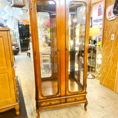 ITALY/イタリア アンティーク 猫脚 象嵌細工 キュリオケース ガラス コレクションケース 食器棚 ガラスケース ★買取帝国 志木店
