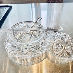 【ネット決済】　彫刻柄クリア食器5セット　ガラス 皿、ボウル　フ...