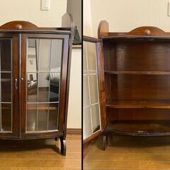 イギリス製オーク材アンティクガラス収納棚