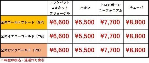 ♪【全国対応】各種金管楽器のマウスピース・【金メッキ仕上げ加工】格安にて！【送料無料】チューバ8,800円送料無料（全国一律）