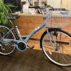 前後タイヤ新品！】LEDダイナモ 6段変速 26インチ自転車 グレイッシュ