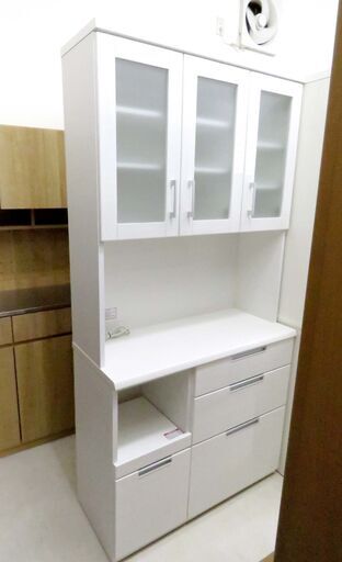 北海道 千歳市/恵庭市 近郊配送可能 ニトリ キッチンボード 食器棚 DAHLIA-100KB-WH ホワイト キッチン収納家具