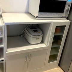 【ネット決済】食器棚 レンジ台 キッチンボード 幅90cm ホワイト