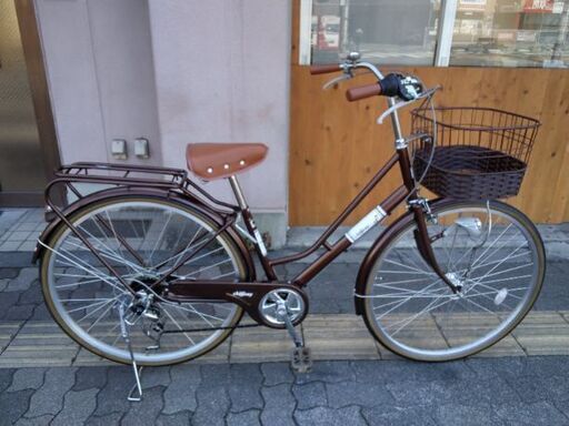 美品☆Chiffony[シフォニー]27吋 ファッションタウンサイクル 外装6段/LEDオート/ブラウン