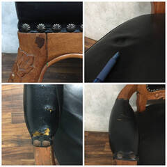 FI16/71 アンティーク調 アームチェア 猫脚 ブラック 革 レザー 椅子