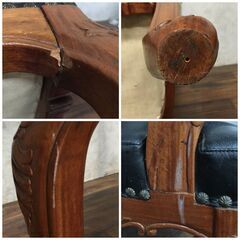 🔷🔶🔷FI16/71 アンティーク調 アームチェア 猫脚 ブラック 革 レザー