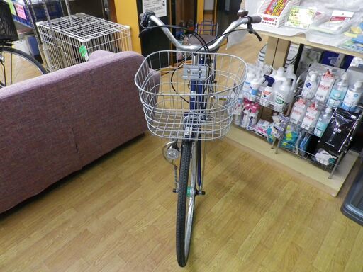 26インチ自転車 シティサイクル ネイビー 6段変速 カギ付き ライト