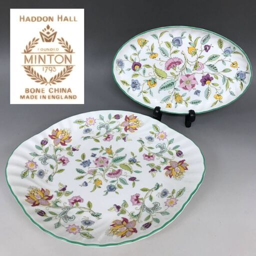 BF3/42　MINTON HADDONHALL ミントン ハドンホール プレート 2枚セット 楕円皿 平皿 花柄
