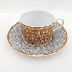 HERMES ティーカップ&ソーサーペア 2客セット モザイクヴァンキャトル ゴールド 未使用品
