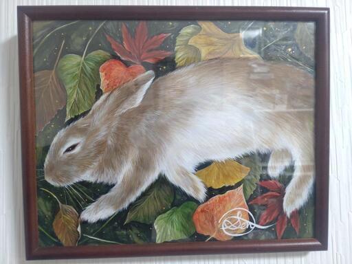 油絵◆眠りの兎◆インテリア絵画・油彩画